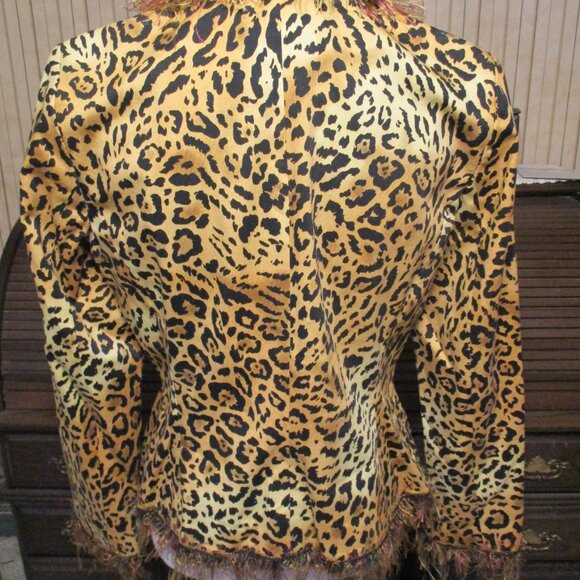 Vintage Anthracite Fringed Leopard Print Long Sleeved Short Jacket Sz. 8 - Picture 3 of 6
